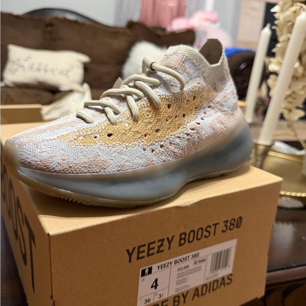Adidas Yeezy Boost 380 in Gold and Cream